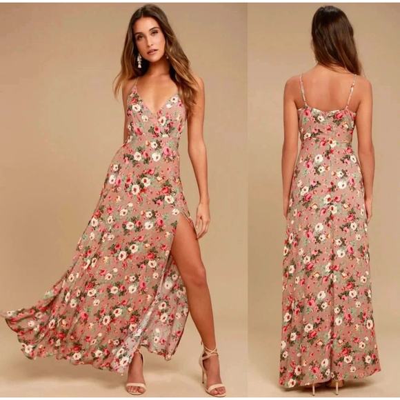 Lulu's Dresses & Skirts - LULU'S Dress Size Small Everlasting Bliss Blush Floral Wedding Bridal Maxi Slit